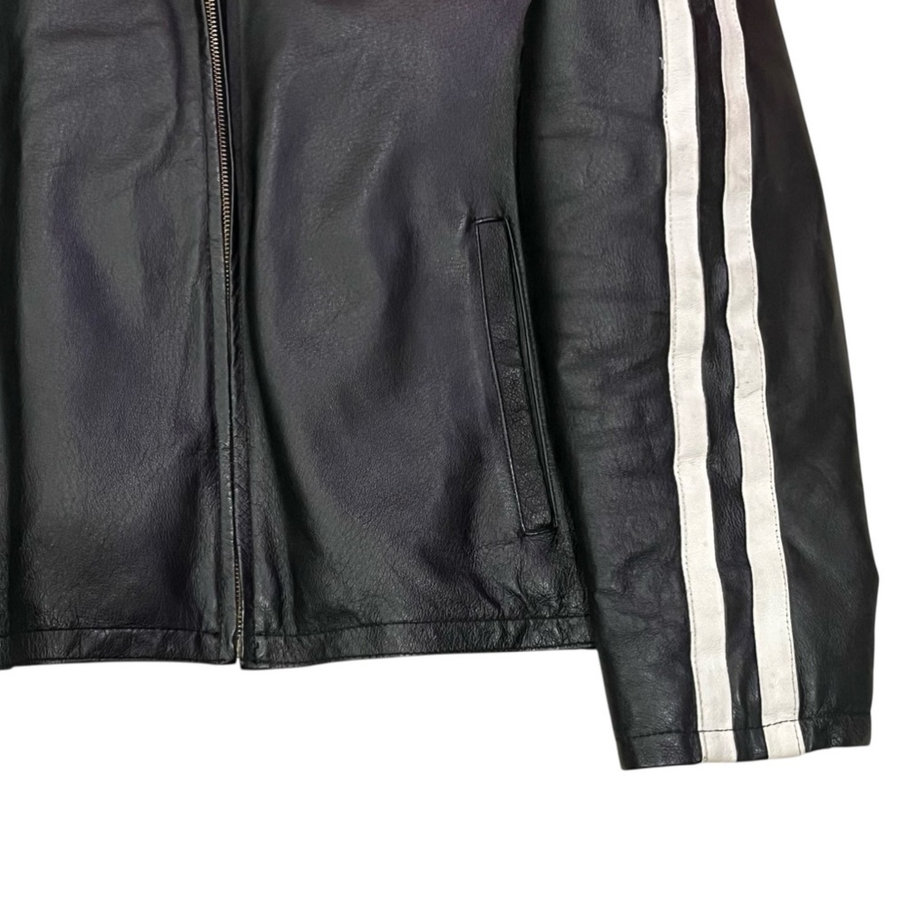 Y2K Max Rider Black Leather Moto Jacket – Racing Stripe – Size L - Picture 7 of 12